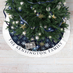 Midcentury Modern Blue Snowflake Personalised Brushed Polyester Tree Skirt