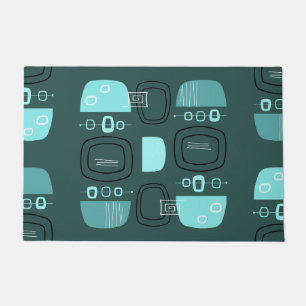 Midcentury Modern Bowls & Stones Teal Doormat