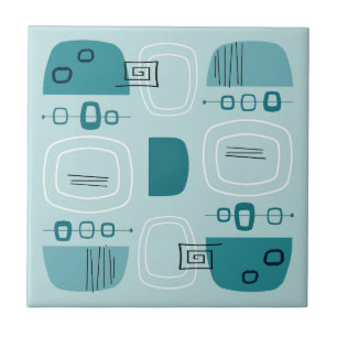 Midcentury Modern Bowls & Stones Turquoise Ceramic Tile