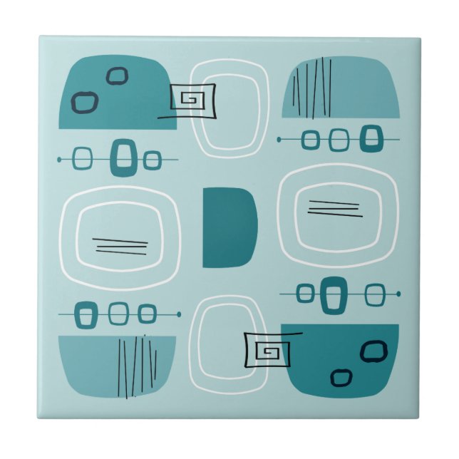 Midcentury Modern Bowls & Stones Turquoise Ceramic Tile (Front)