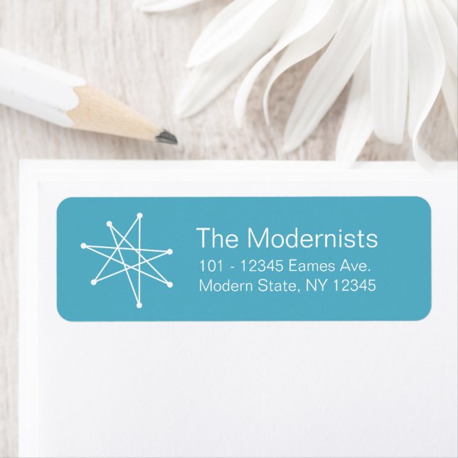 Midcentury Modern Christmas Atomic Starburst Star  Return Address Label (Insitu)