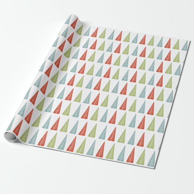 Midcentury Modern Christmas Trees Patterned Wrapping Paper (Unrolled)