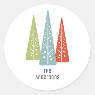 Midcentury Modern Christmas Trees Personalised Classic Round Sticker