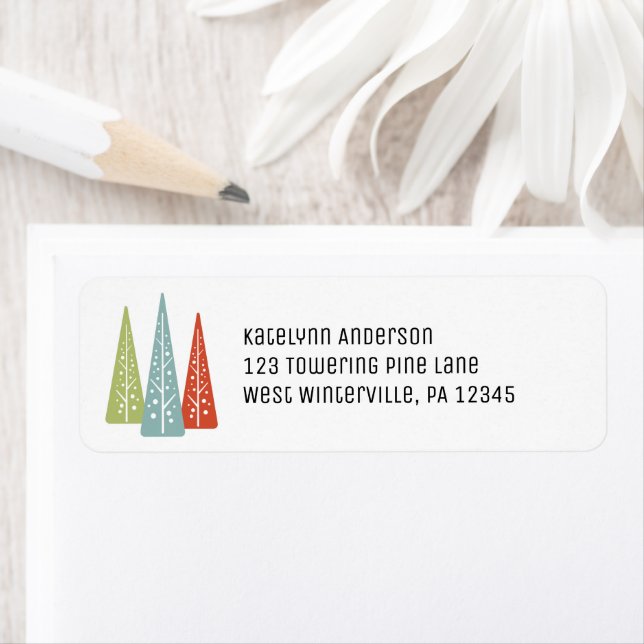 Midcentury Modern Christmas Trees Return Address Label (Insitu)
