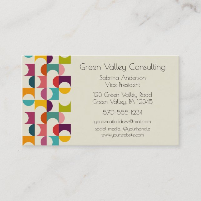 Midcentury Modern Colourful Geometric Print  Business Card (Front)