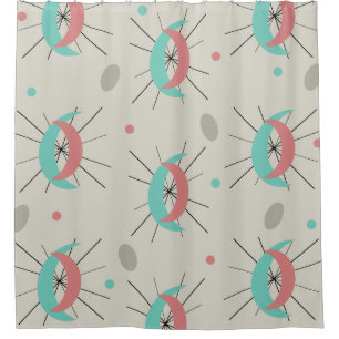 Midcentury Modern Crescents Turquoise Pink Shower Curtain
