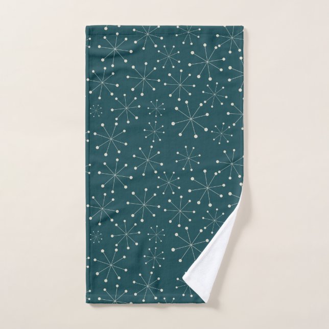 Midcentury Modern Dark Teal Patterned  Hand Towel (Hand Towel)