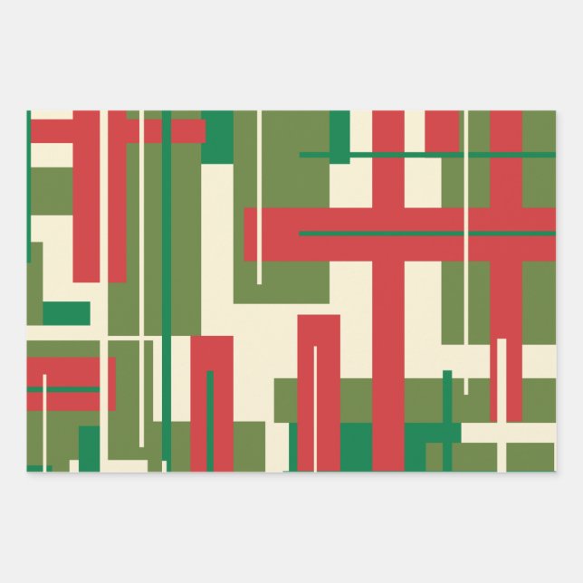 Midcentury Modern Deconstructed Plaid Christmas Wrapping Paper Sheet (Front)