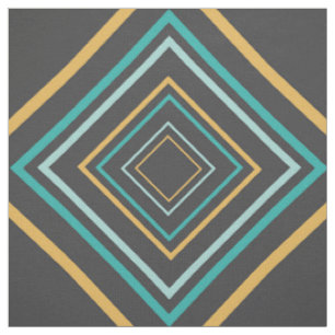 Midcentury Modern Diamonds Turquoise and Gold Fabric