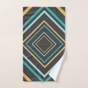 Midcentury Modern Diamonds Turquoise and Gold Hand Towel