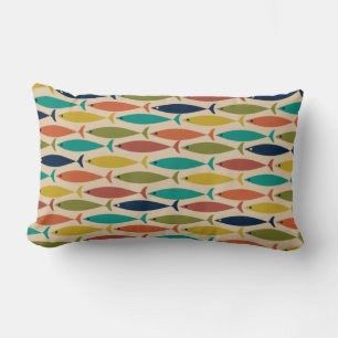 Midcentury Modern Fish Pattern Lumbar Cushion