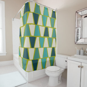 Midcentury Modern Green Turquoise Geometric Print  Shower Curtain