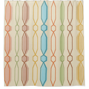 Midcentury Modern Hexagon Columns Colourful Shower Curtain