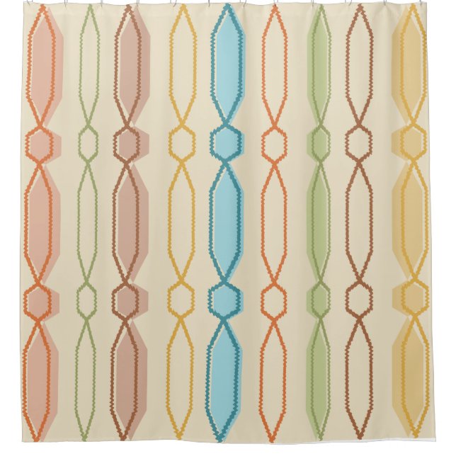 Midcentury Modern Hexagon Columns Colourful Shower Curtain (Front)