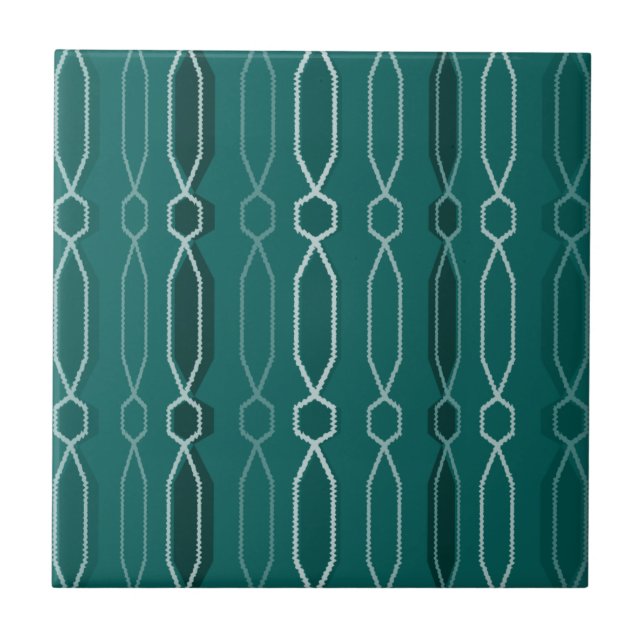 Midcentury Modern Hexagon Columns Teal Ceramic Tile (Front)