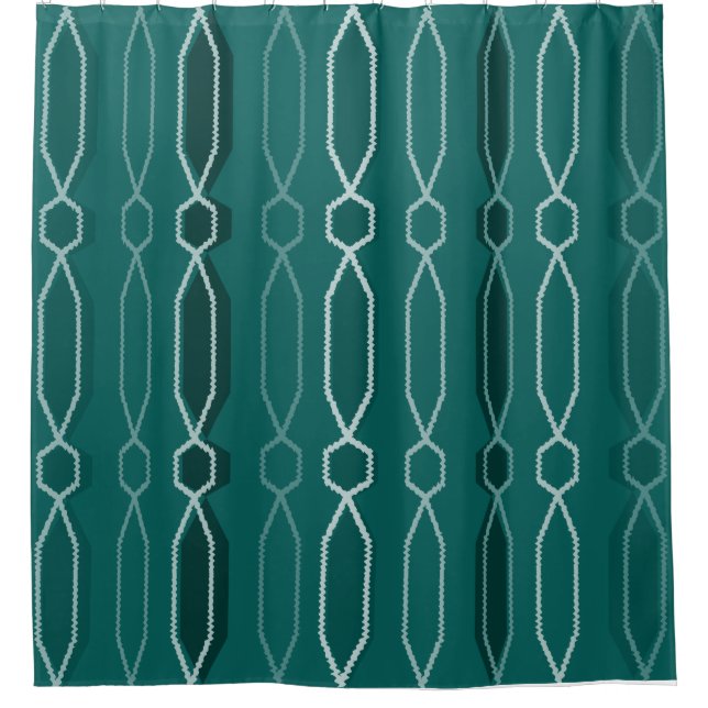 Midcentury Modern Hexagon Columns Teal Shower Curtain (Front)