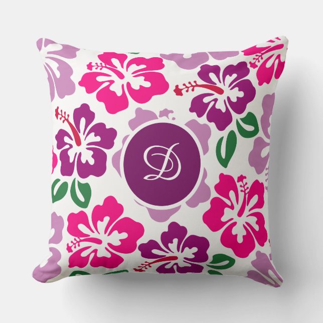 midcentury modern hibiscus tropical floral pattern cushion (Front)