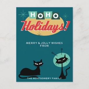 Midcentury Modern Ho Ho Holidays Christmas Holiday Postcard