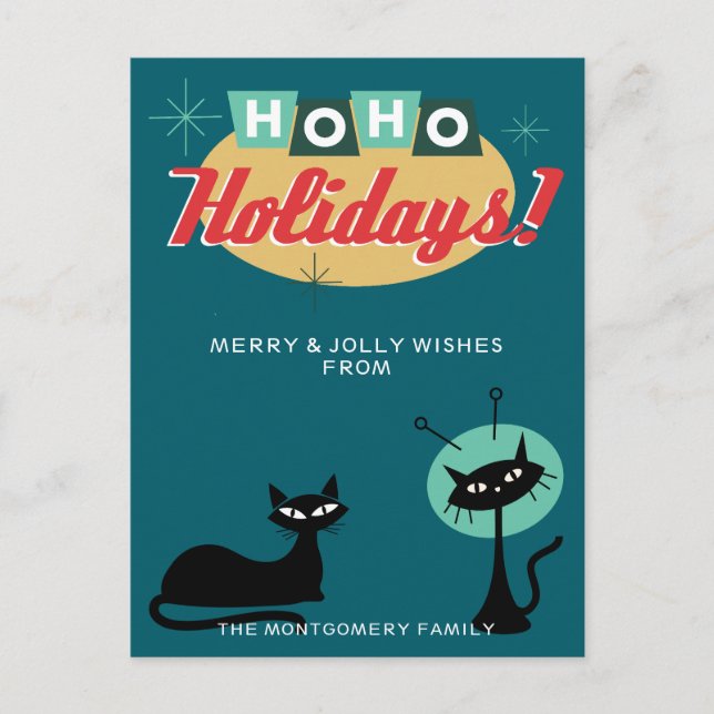 Midcentury Modern Ho Ho Holidays Christmas Holiday Postcard (Front)