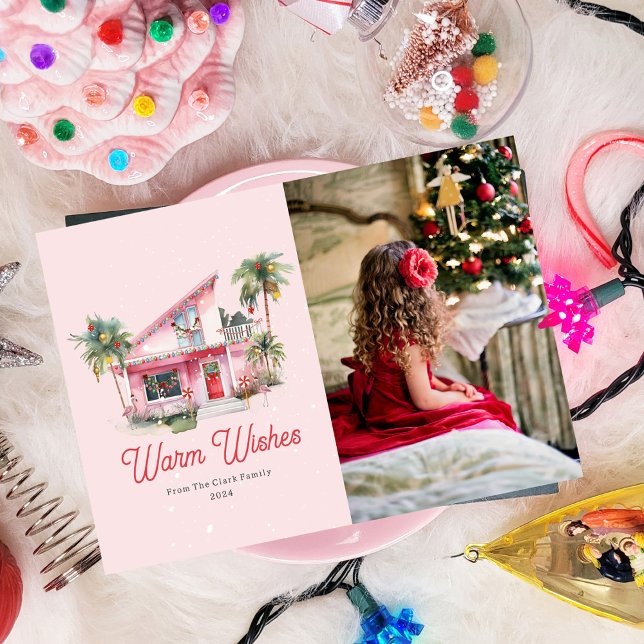 Midcentury Modern House Pink Christmas  Invitation (Creator Uploaded)