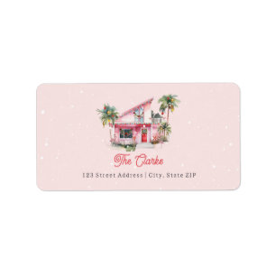 Midcentury Modern House Pink Christmas  Label