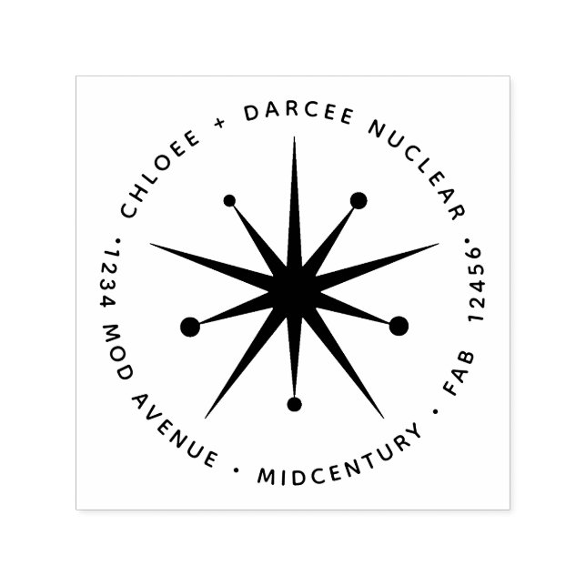 Midcentury Modern Minimalist Atomic Starburst Star Self-inking Stamp (Design)