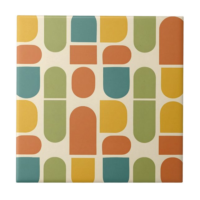 Midcentury Modern Organic Shapes Pattern Ceramic Tile (Front)