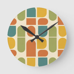 Midcentury Modern Organic Shapes Pattern Round Clock