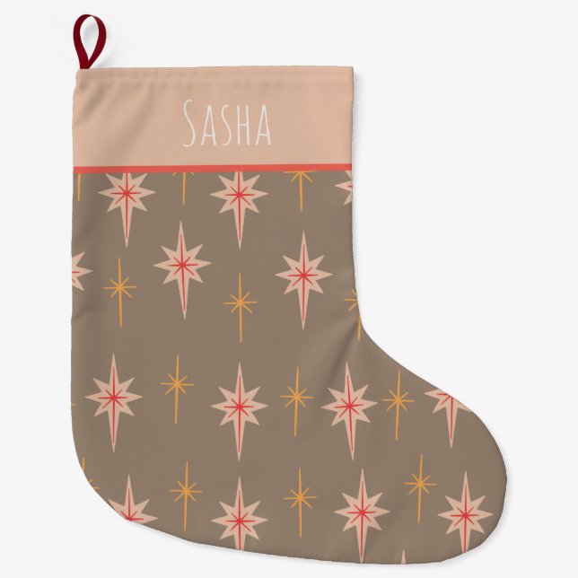 Midcentury Modern Personalised Christmas Large Christmas Stocking (Front)
