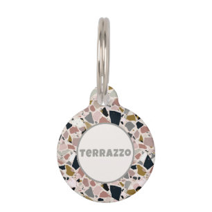 Midcentury Modern Pink Black Gray and Tan Terrazzo Pet Tag