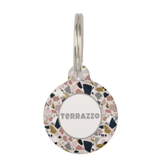 Midcentury Modern Pink Black Grey and Tan Terrazzo Pet Tag