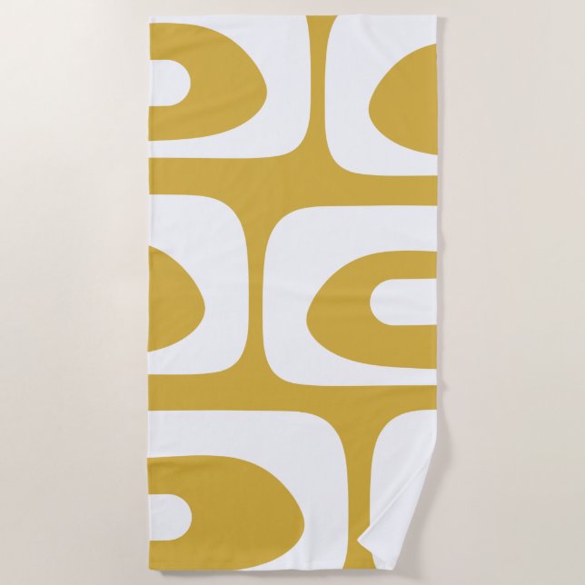 Midcentury Modern Piquet Abstract Mustard & White Beach Towel (Front)