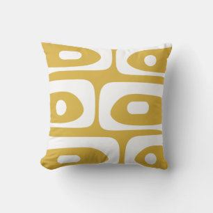 Midcentury Modern Piquet Abstract Mustard & White Cushion