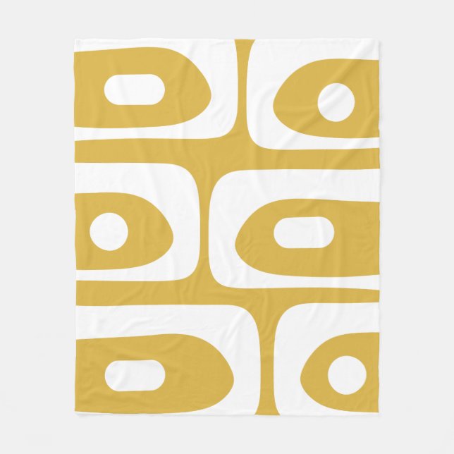 Midcentury Modern Piquet Abstract Mustard & White Fleece Blanket (Front)