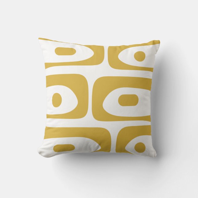 Midcentury Modern Piquet Abstract Pattern Mustard Cushion (Front)