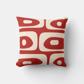 Midcentury Modern Piquet Abstract Red and Cream Cushion