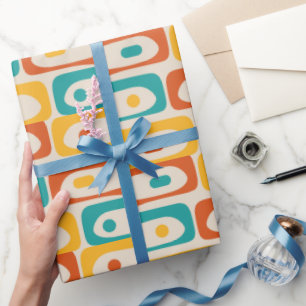 Midcentury Modern Piquet Abstract Teal Orange Wrap Wrapping Paper