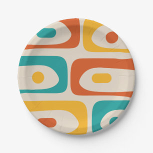 Midcentury Modern Piquet Minimalist Abstract Teal Paper Plate