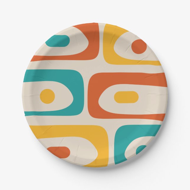 Midcentury Modern Piquet Minimalist Abstract Teal Paper Plate (Front)