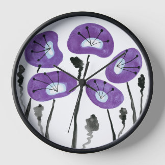 Midcentury Modern Purple Poppies, Flower Clock