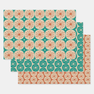 Midcentury Modern Retro Atomic Dots Teal Orange Wrapping Paper Sheet