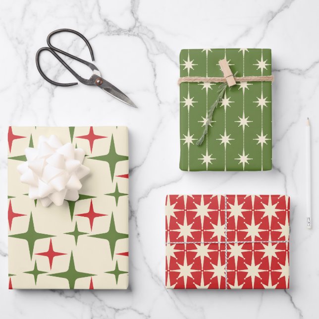 Midcentury Modern Retro Christmas Patterns Wrapping Paper Sheet (Front)