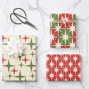 Midcentury Modern Retro Christmas Patterns Wrapping Paper Sheet