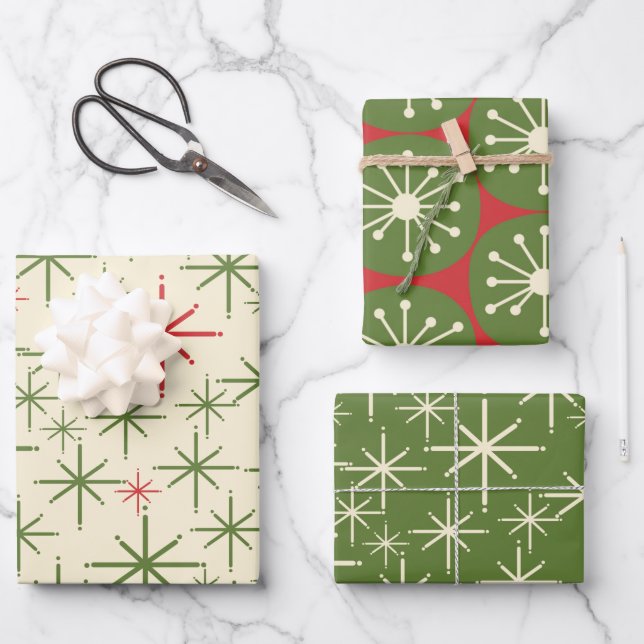 Midcentury Modern Retro Christmas Patterns Wrapping Paper Sheet (Front)