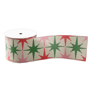 Midcentury Modern Retro Christmas Starbursts Grosgrain Ribbon