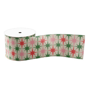 Midcentury Modern Retro Christmas Starbursts Grosgrain Ribbon