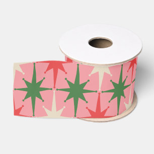 Midcentury Modern Retro Christmas Starbursts Pink Grosgrain Ribbon