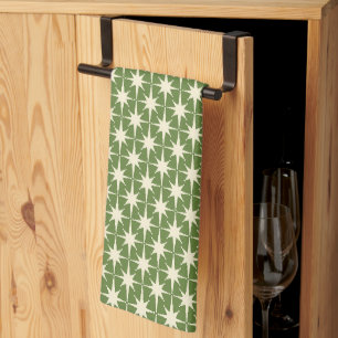 Midcentury Modern Retro Christmas Starbursts Tea Towel