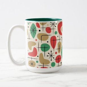 Midcentury Modern Retro Christmas Starbursts Two-Tone Coffee Mug