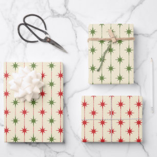 Midcentury Modern Retro Christmas Starbursts Wrapping Paper Sheet